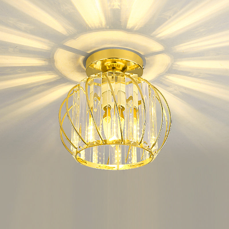 Lantern Semi Flush Light Fixtures Modern 1-Light Semi Flush Mount Lamp with Clear Crystal Shade