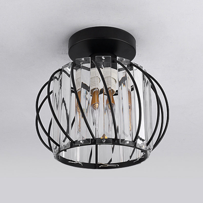 Lantern Semi Flush Light Fixtures Modern 1-Light Semi Flush Mount Lamp with Clear Crystal Shade