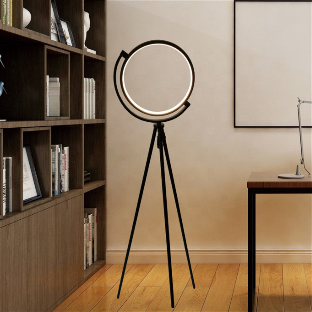 Black Ring Shaped Floor Light Simple Style Acrylic LED Stand Up Lamp for Bedroom