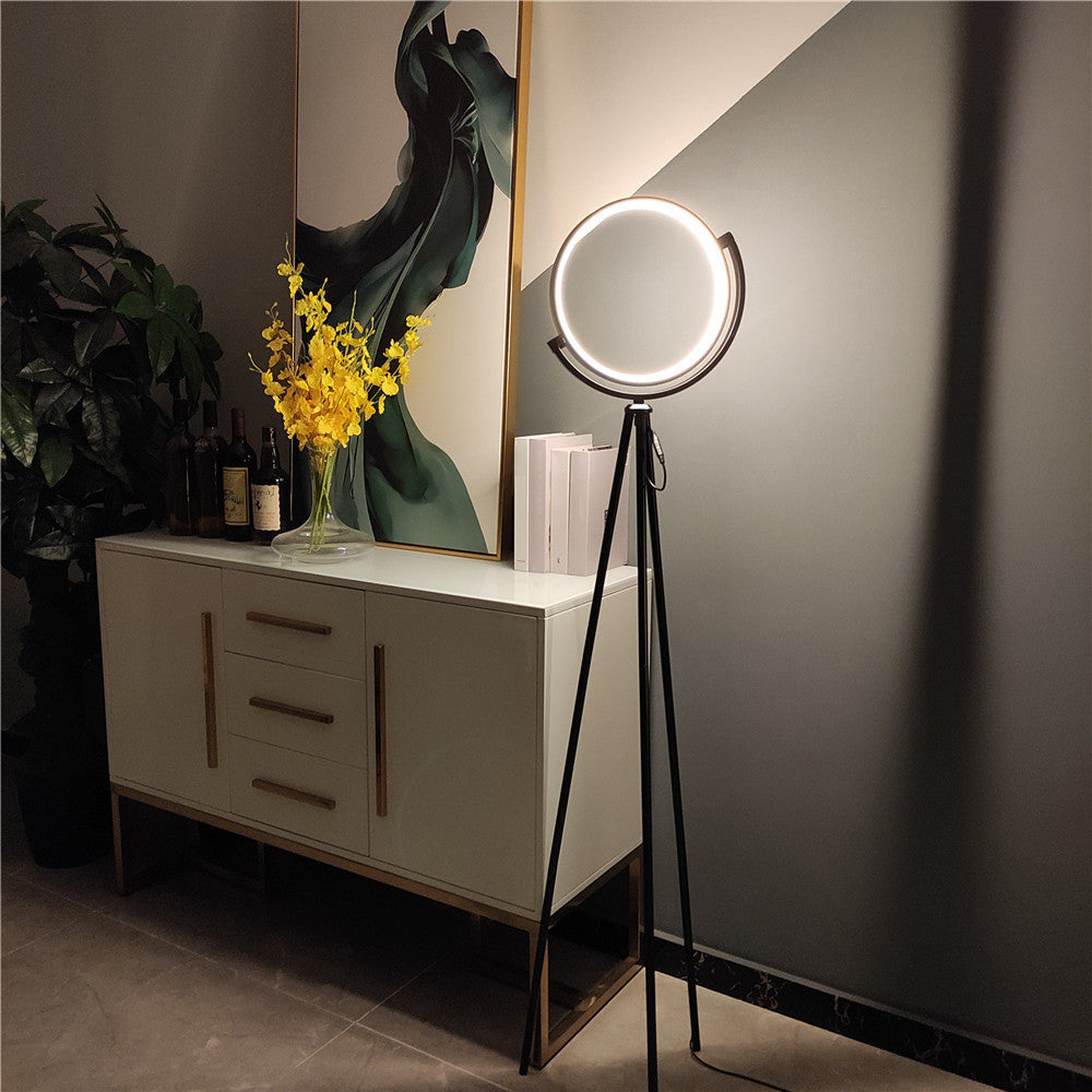 Black Ring Shaped Floor Light Simple Style Acrylic LED Stand Up Lamp for Bedroom