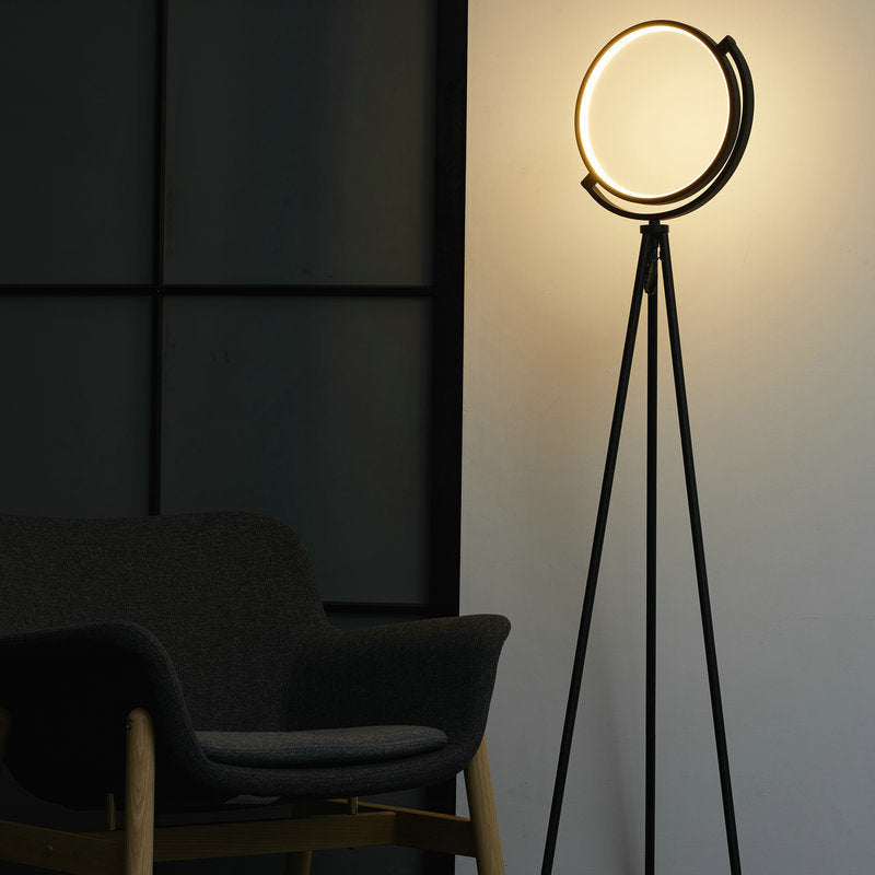 Black Ring Shaped Floor Light Simple Style Acrylic LED Stand Up Lamp for Bedroom