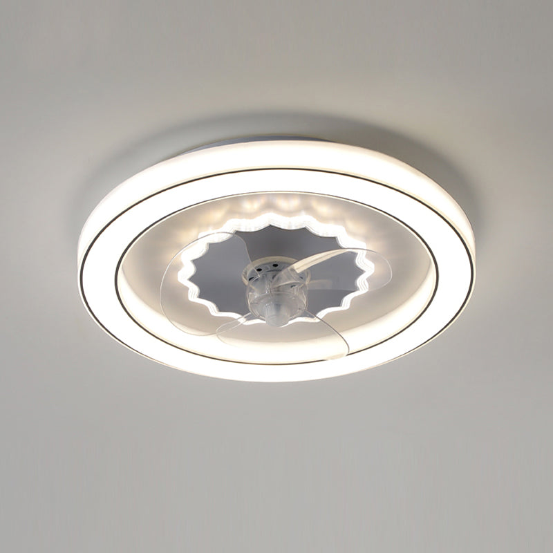 Circular Semi Flush Mount Light Simplicity Acrylic Bedroom LED Ceiling Fan Light