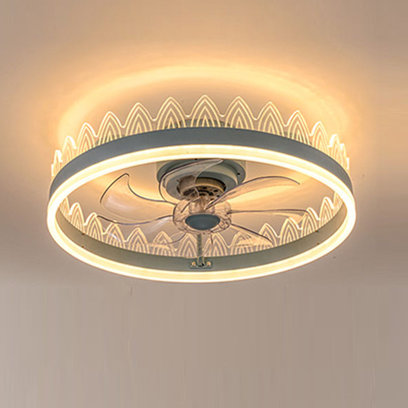 Macaron Crown Shaped Fan Lighting Acrylic Bedroom LED Semi Flush Light