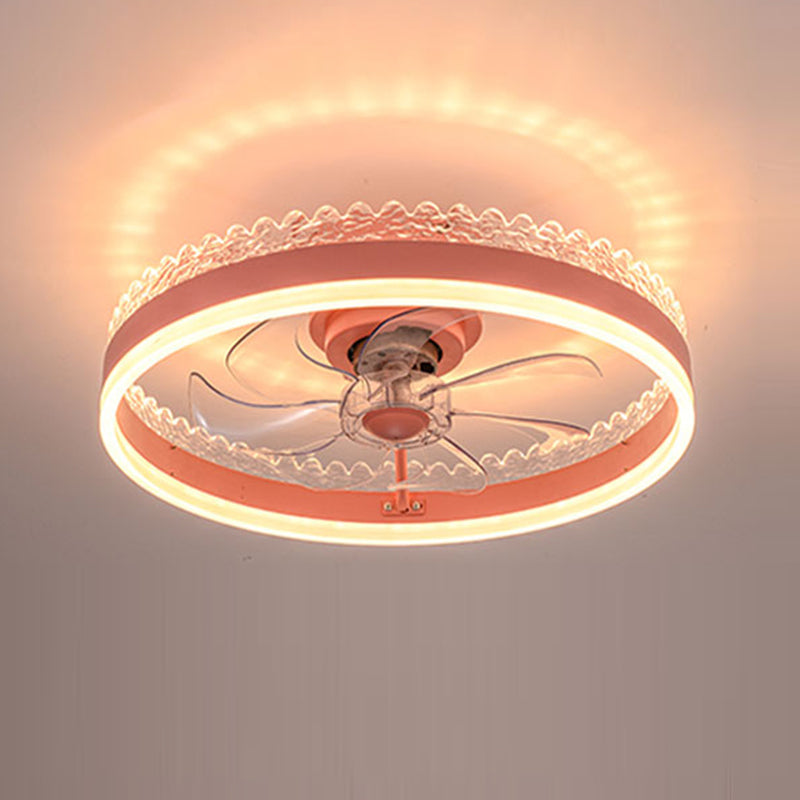 Macaron Crown Shaped Fan Lighting Acrylic Bedroom LED Semi Flush Light