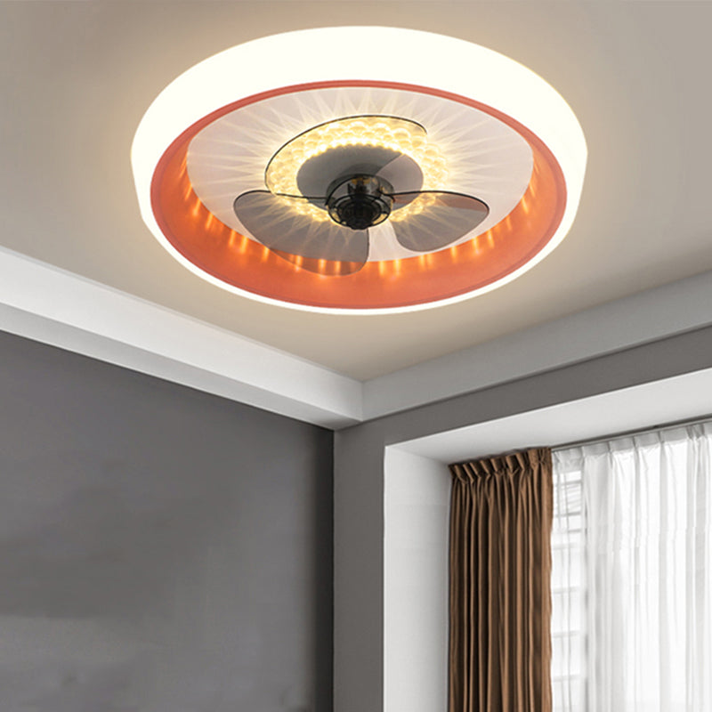 Acrylic Circle Ceiling Fan Light Fixture Macaron LED Flush Mount Lighting for Bedroom