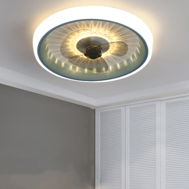 Acrylic Circle Ceiling Fan Light Fixture Macaron LED Flush Mount Lighting for Bedroom