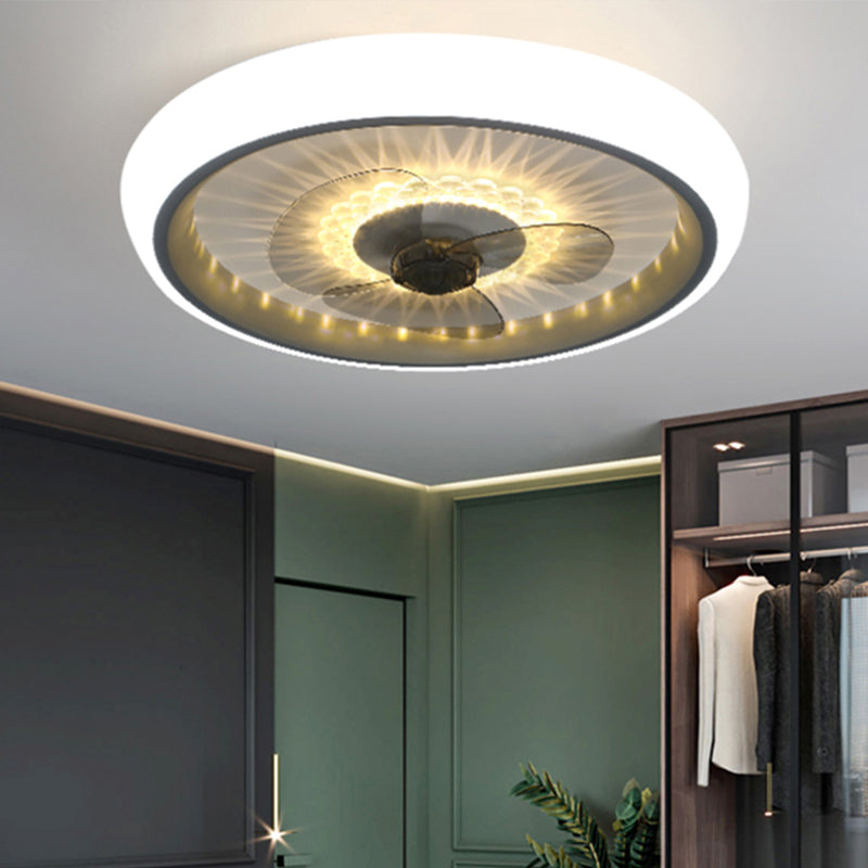 Acrylic Circle Ceiling Fan Light Fixture Macaron LED Flush Mount Lighting for Bedroom