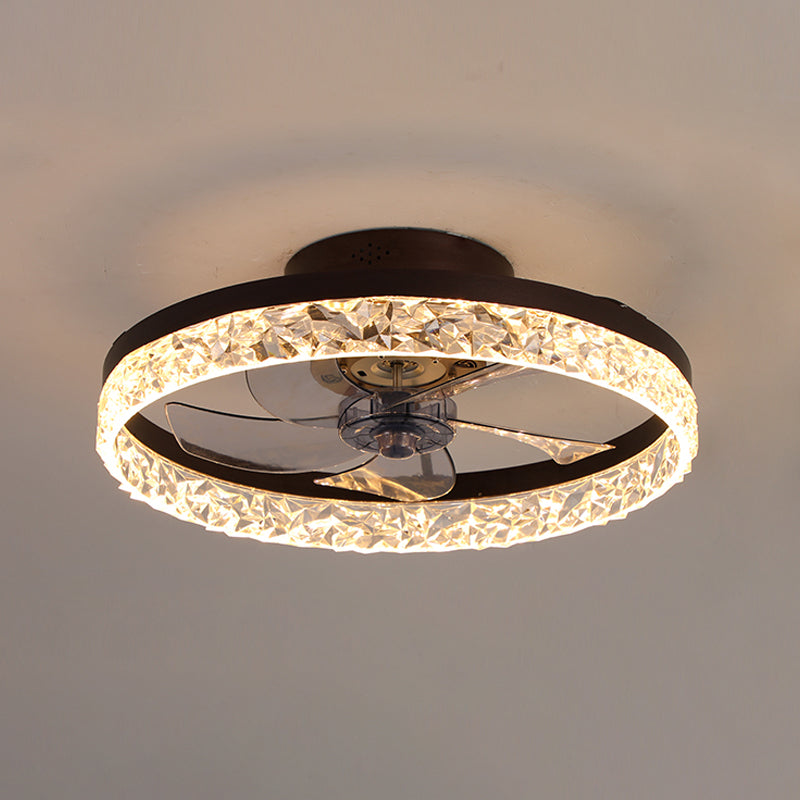 Acrylic Crown Shaped Ceiling Fan Minimalistic LED Semi Mount Lighting for Bedroom