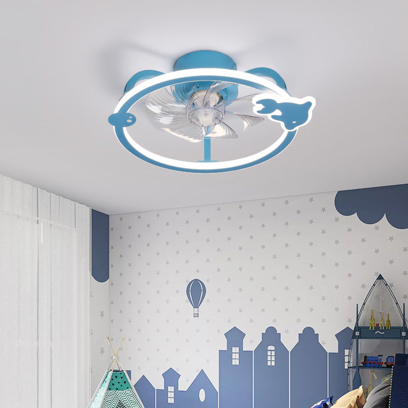 Lampada a ventola a soffitto circolare Cartoon, Lampada a monte a filo della camera da letto per bambini