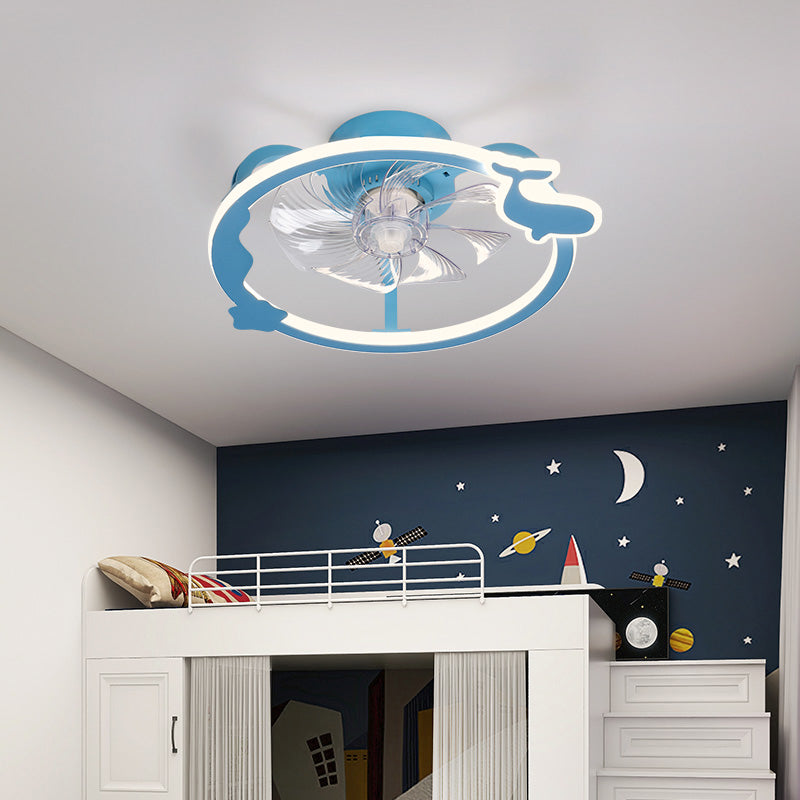 Lampada a ventola a soffitto circolare Cartoon, Lampada a monte a filo della camera da letto per bambini