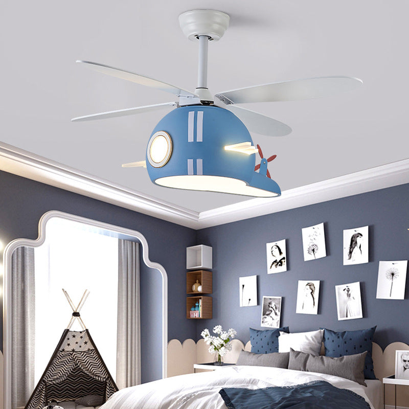 Air-Force-Eight Pendant Fan Light Cartoon Metal Kids Bedroom LED Semi-Flush Mount Light with Fan