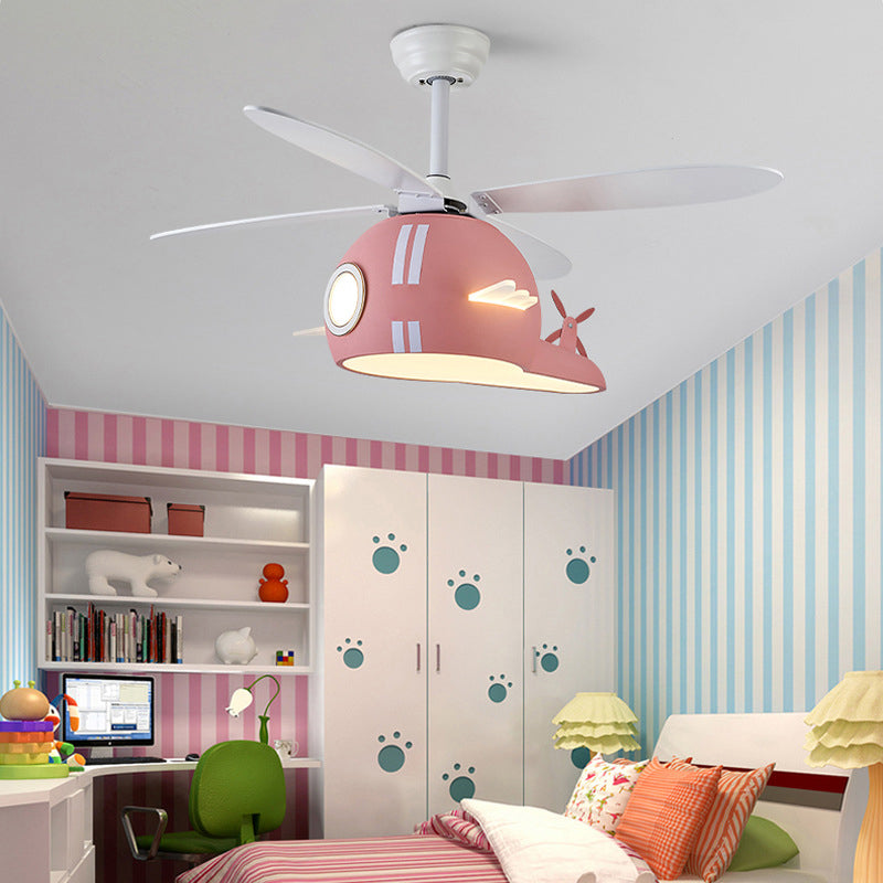 Air-Force-Eight Pendant Fan Light Cartoon Metal Kids Bedroom LED Semi-Flush Mount Light with Fan