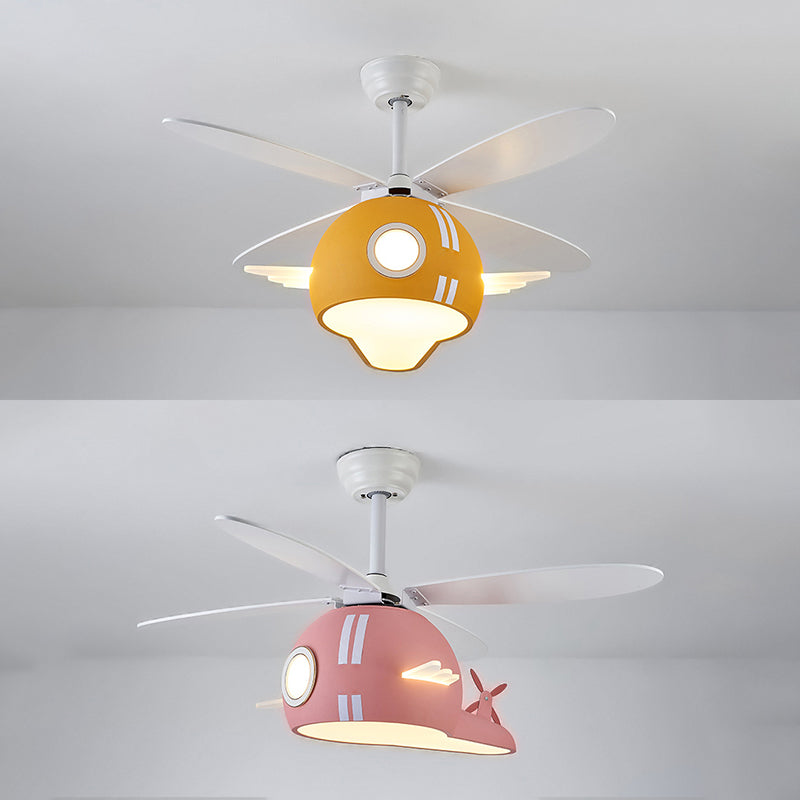 Air-Force-Eight Pendant Fan Light Cartoon Metal Kids Bedroom LED Semi-Flush Mount Light with Fan