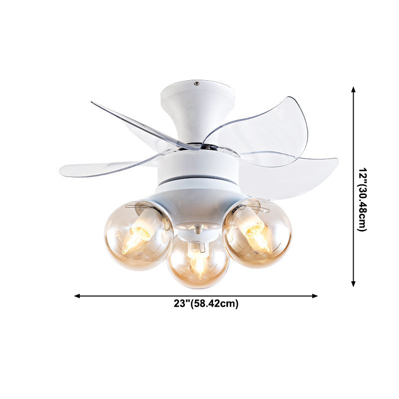 Amber Glass Ball ventilateur luminaire Enfants Style 3 ampoules Blanc Semi Flush plafond Light