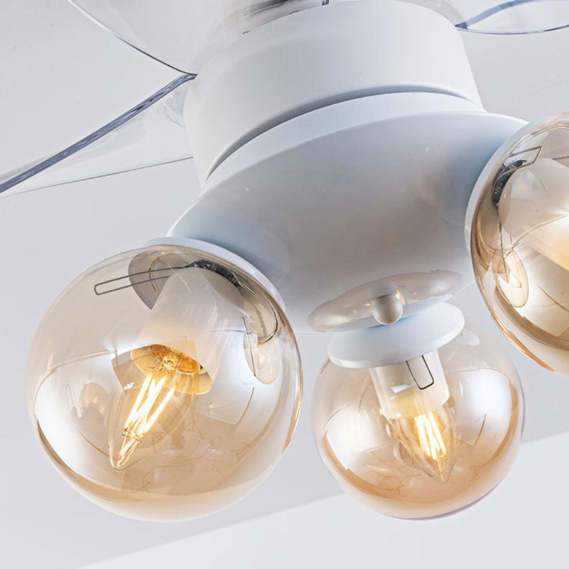 Amber Glass Ball ventilateur luminaire Enfants Style 3 ampoules Blanc Semi Flush plafond Light