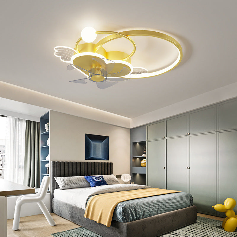 Heart and Halo Ring Shaped Ceiling Fan Cartoon Acrylic Bedroom LED Semi Flush Light