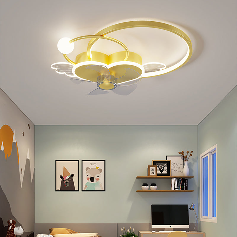 Heart and Halo Ring Shaped Ceiling Fan Cartoon Acrylic Bedroom LED Semi Flush Light