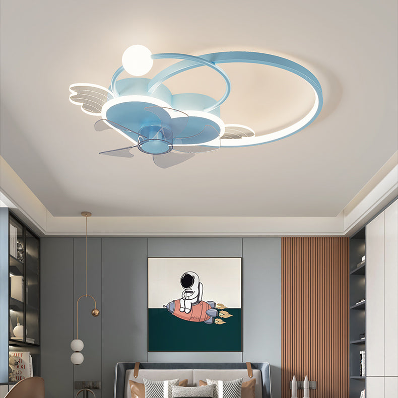 Heart and Halo Ring Shaped Ceiling Fan Cartoon Acrylic Bedroom LED Semi Flush Light