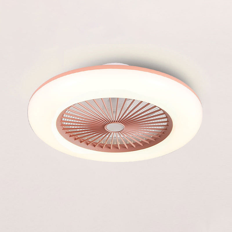 Round Fan Light Ceiling Fixture Macaron Acrylic Dining Room LED Semi Flush Light