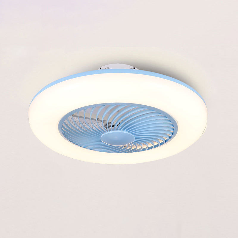 Round Fan Light Ceiling Fixture Macaron Acrylic Dining Room LED Semi Flush Light