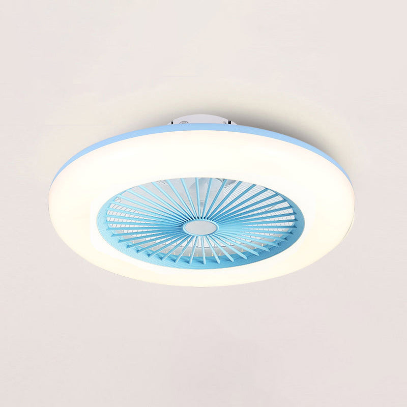 Round Fan Light Ceiling Fixture Macaron Acrylic Dining Room LED Semi Flush Light