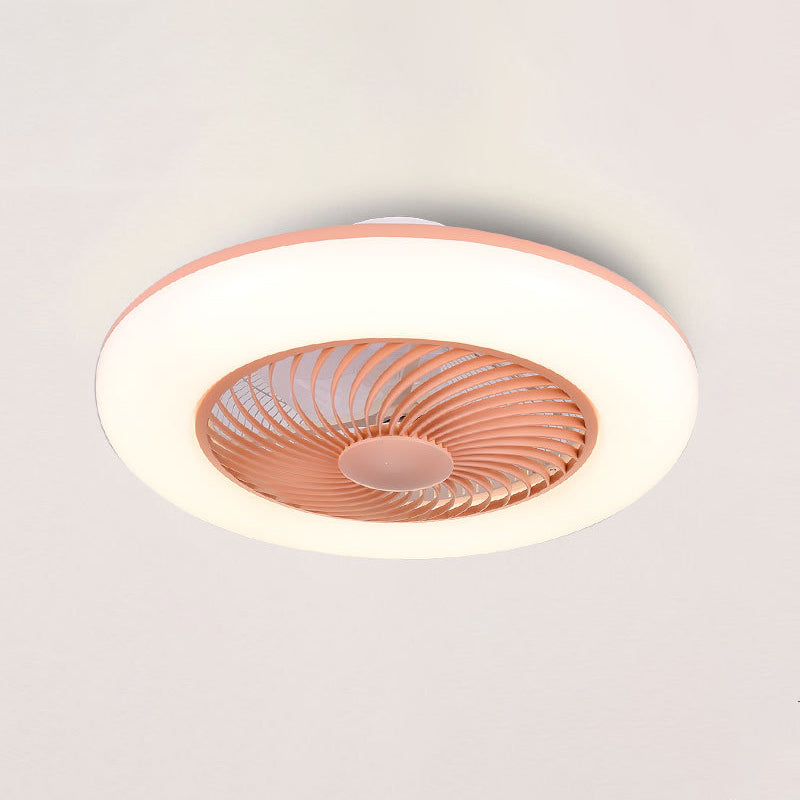 Round Fan Light Ceiling Fixture Macaron Acrylic Dining Room LED Semi Flush Light