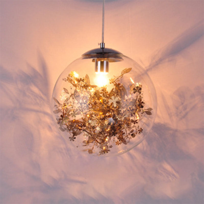 Bedroom Simple One Bulb Hanging Light Kit Globe Lucency Glass Pendant Lamp