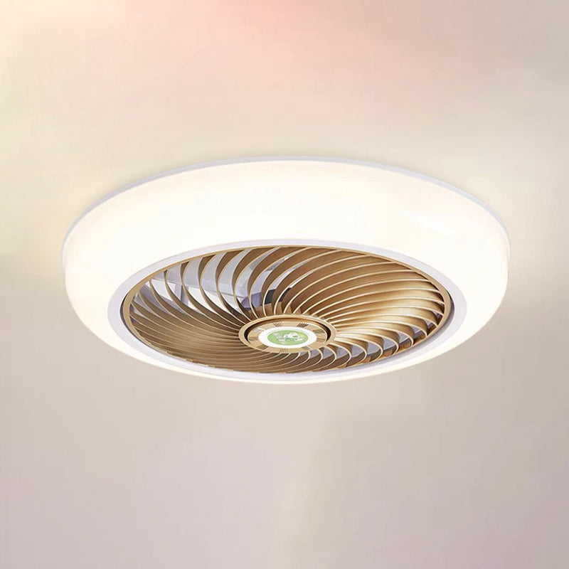 Round Dorm Room LED Ceiling Fan Metallic Nordic Semi Flush Mount Lighting