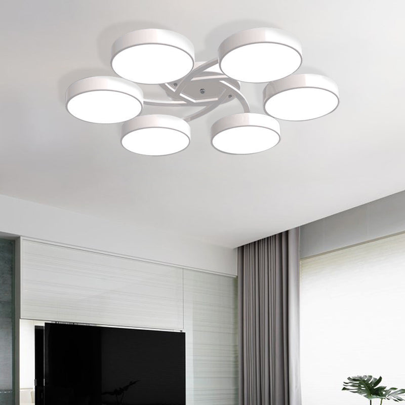 Black/White Drum Shade Ceiling Light 3/6/9 Heads Nordic Style Acrylic Semi Ceiling Mount Light for Living Room