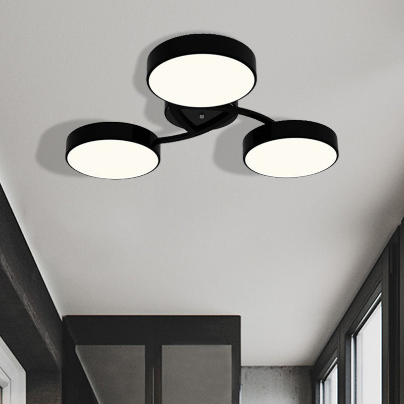 Luce soffitto di tamburo di tamburo nero/nero 3/6/9 teste in stile Nordico Acrilico SEMIFICE MONTENE LUCE PER GIORNO SOGNO