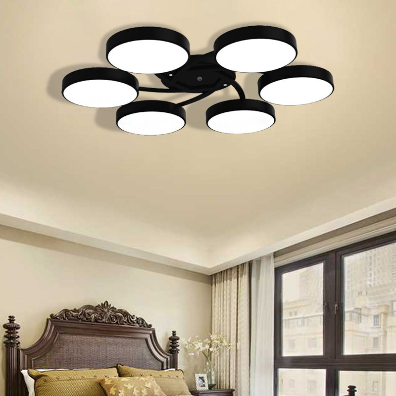 Black/White Drum Shade Ceiling Light 3/6/9 Heads Nordic Style Acrylic Semi Ceiling Mount Light for Living Room