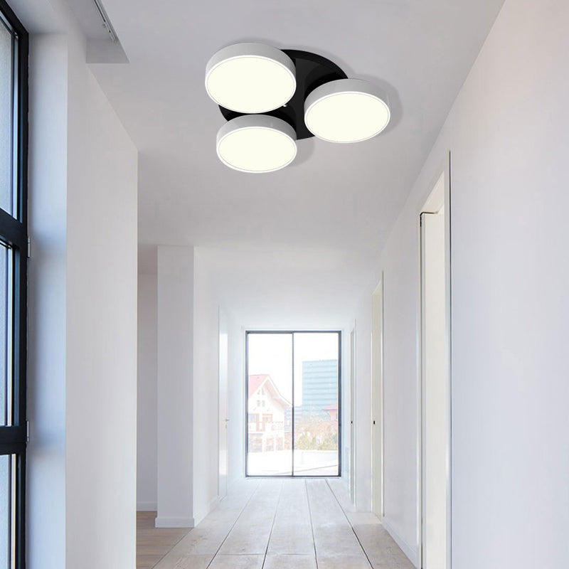 3/5/8/12 Heads Drum Flush Mount Light Modern Acrylic and Metal Ceiling Lamp in Black/White for Study Room