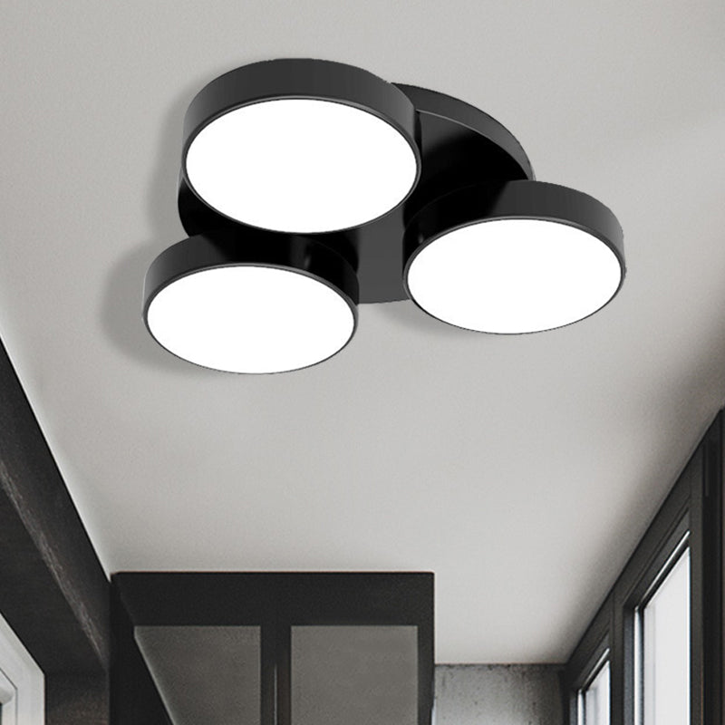 3/5/8/12 Heads Drum Flush Mount Light Modern Acrylic and Metal Ceiling Lamp in Black/White for Study Room