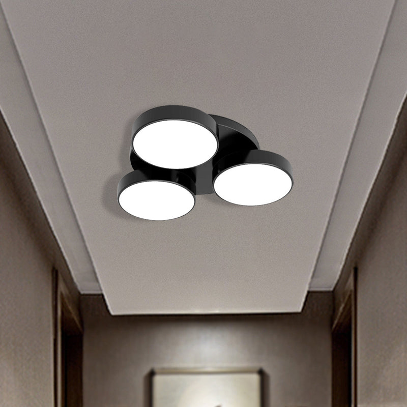 3/5/8/12 Heads Drum Flush Mount Light Modern Acrylic and Metal Ceiling Lamp in Black/White for Study Room