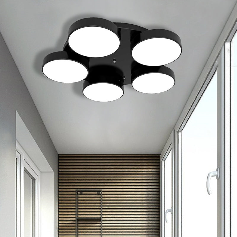 3/5/8/12 Heads Drum Flush Mount Light Modern Acrylic and Metal Ceiling Lamp in Black/White for Study Room