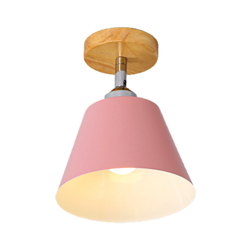 Pink/Gray Cone Semi Flush Mount Lighting Metal Modernist 1 Light Semi Mount Lighting for Balcony