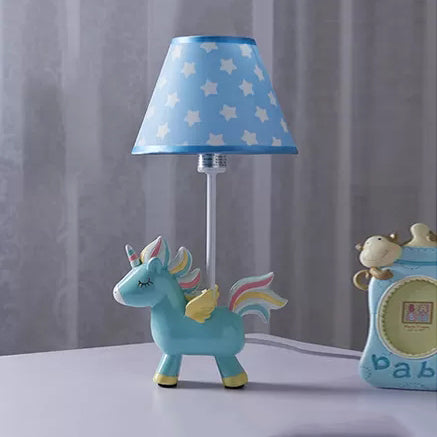 Conic Desk Light Modern Stylish Resin 1 Light Table Lamp with Blue Unicorn and Triangle/Stripes/Star Pattern for Child Bedside