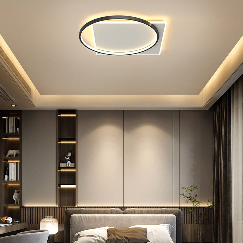 Acrylic LED Flush Mount in Modern Creative Style Iron Geometric Ceiling Light in Black and White