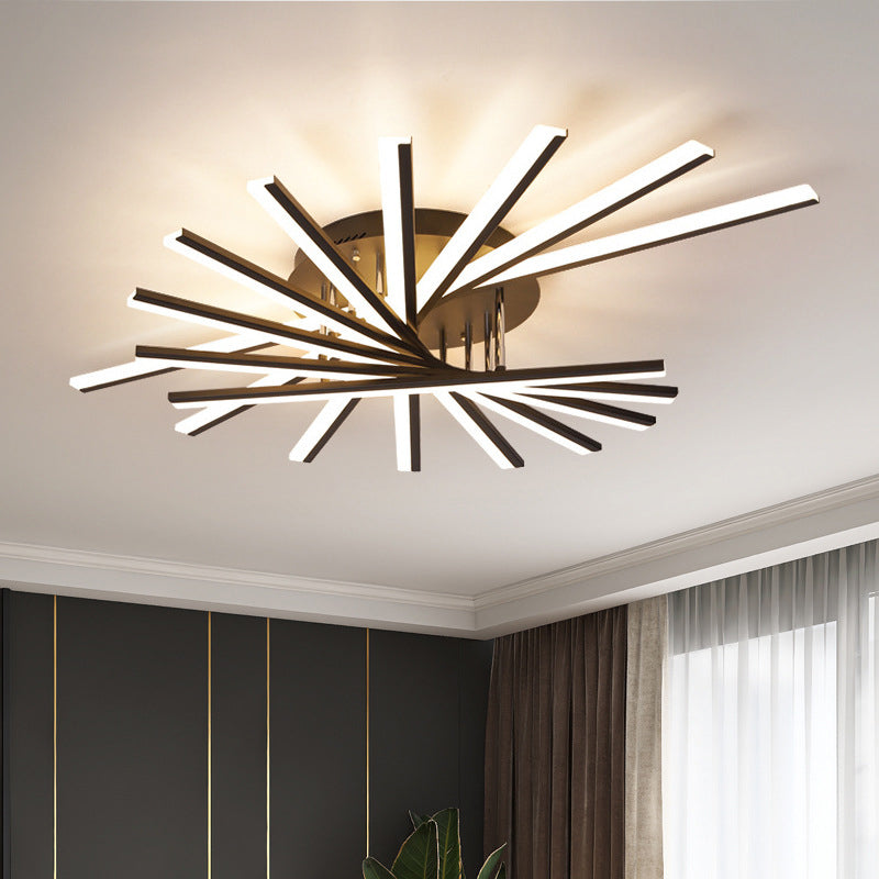 Modern Minimalist LED Linear Ceiling Light Wrought Iron Indoor Flush Mount with Acrylic Shade