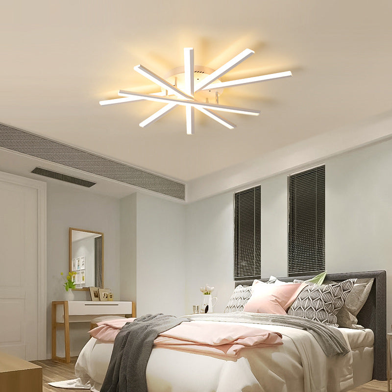 Modern Minimalist LED Linear Ceiling Light Wrought Iron Indoor Flush Mount with Acrylic Shade