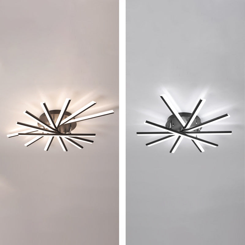 Modern Minimalist LED Linear Ceiling Light Wrought Iron Indoor Flush Mount with Acrylic Shade