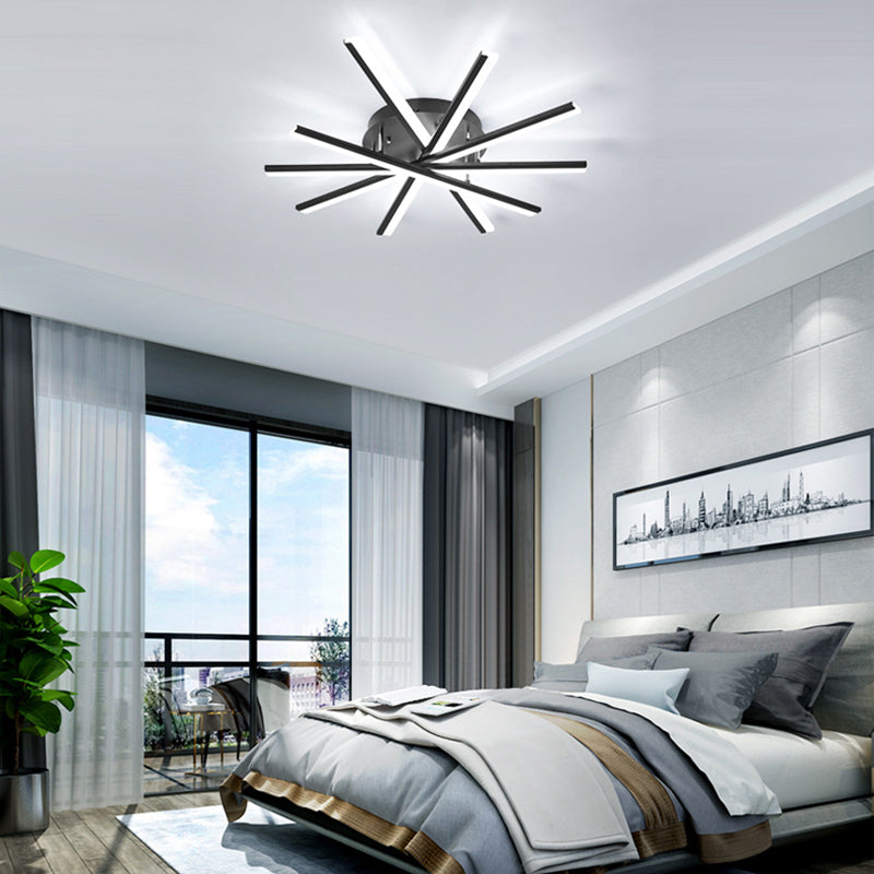 Modern Minimalist LED Linear Ceiling Light Wrought Iron Indoor Flush Mount with Acrylic Shade