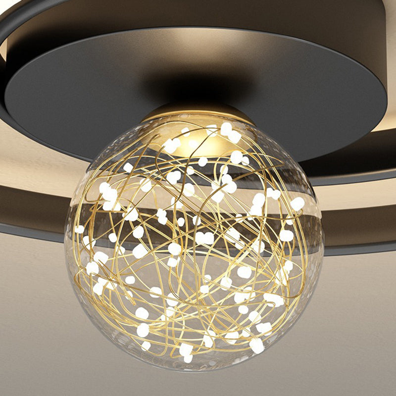 Round Shade Multi-Lights Flush Mount Modern Style Flush Mount Ceiling Light Fixture in Black