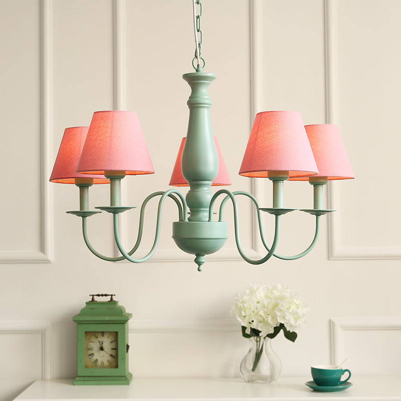 Lustre de plafond vert de style moderne swooping bras metal à 5 ​​lights pendant éclairage