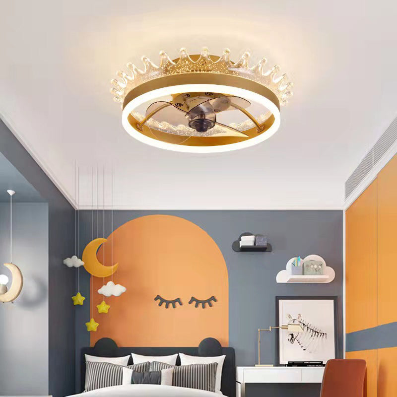 Acrylic Gold LED Ceiling Fans in Kids Creative Style Wrought Iron Ceiling Light for Bedroom