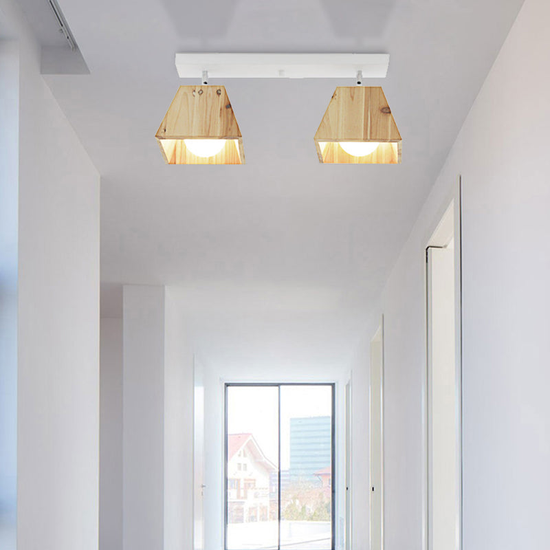 Lampada semi-filo lineare in bianco/nero con tonalità in legno trapezoidale moderno moderno apparecchio a soffitto semifulto a 2/3-bulb