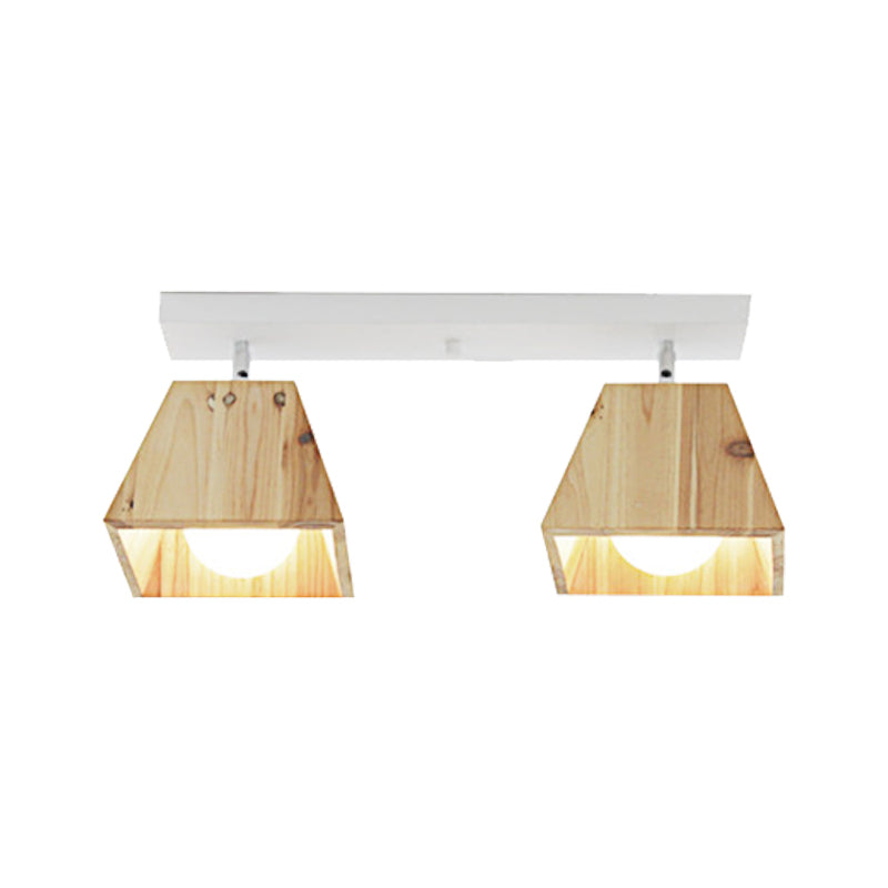 Zwart/wit lineaire semi-spoelinglamp met trapezoid houten tint modern 2/3-bulb semi-spoelplafond armatuur