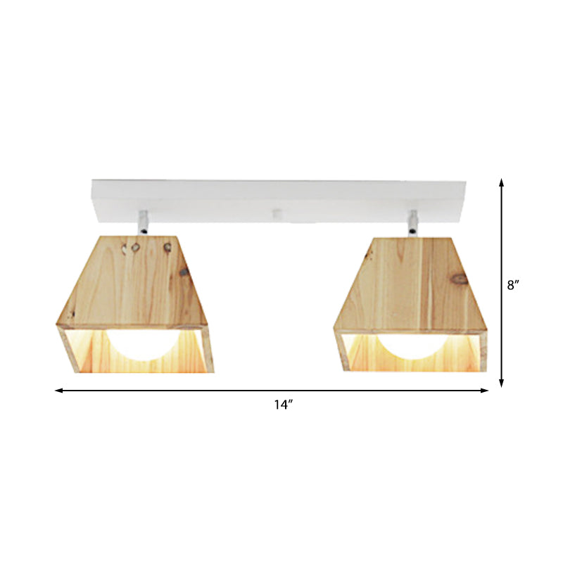 Black/White Linear Semi Flushmount Lamp with Trapezoid Wooden Shade Modern 2/3-Bulb Semi Flush Ceiling Fixture