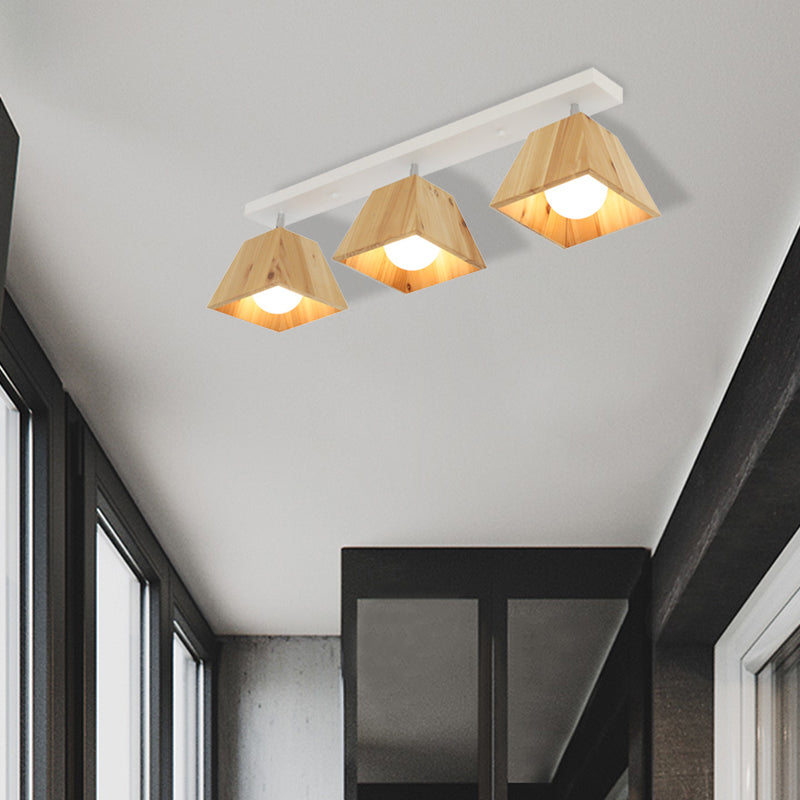 Lampada semi-filo lineare in bianco/nero con tonalità in legno trapezoidale moderno moderno apparecchio a soffitto semifulto a 2/3-bulb