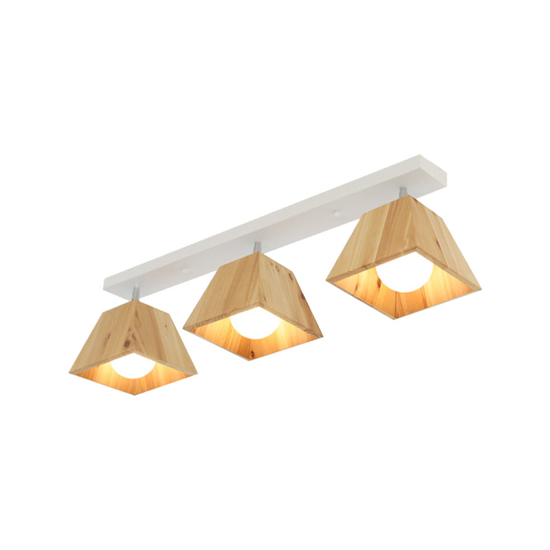 Lampada semi-filo lineare in bianco/nero con tonalità in legno trapezoidale moderno moderno apparecchio a soffitto semifulto a 2/3-bulb